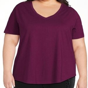 Terra & Sky V Neck Core Tee Shirt Purple Short Sleeve Plus Size 2X Soft Everyday